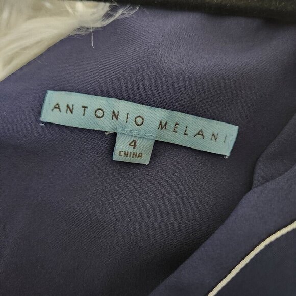 Antonio Melani Sleeveless Dress size 4 Navy Blue White Stripe Belted V Neck - Picture 4 of 12